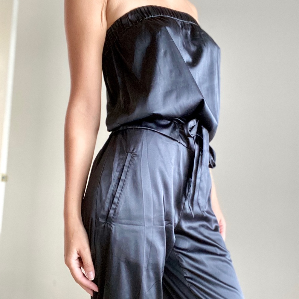 Black Strapless Silky Romper